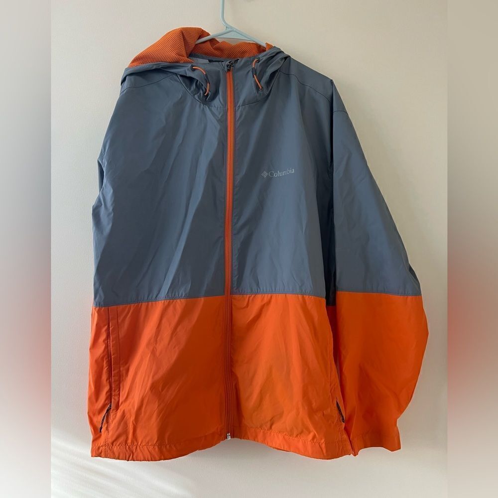 MENS COLUMBIA CENTER RIDGE WINDBREAKER JACKET W DUAL TONE ORANGE AND GRAY SZ XL